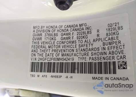 2021 Honda Civic Lx from USA, damaged, VIN 2HGFC2F60MH542419